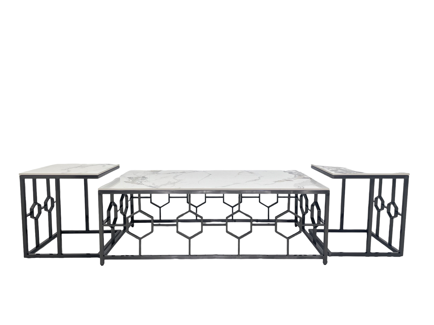 Coffee Tables - "1300W * 700D * 450H + 450 * 450 * 500 (1 + 4)" with Shining black Stainless Steel and 12mm Slate Marble