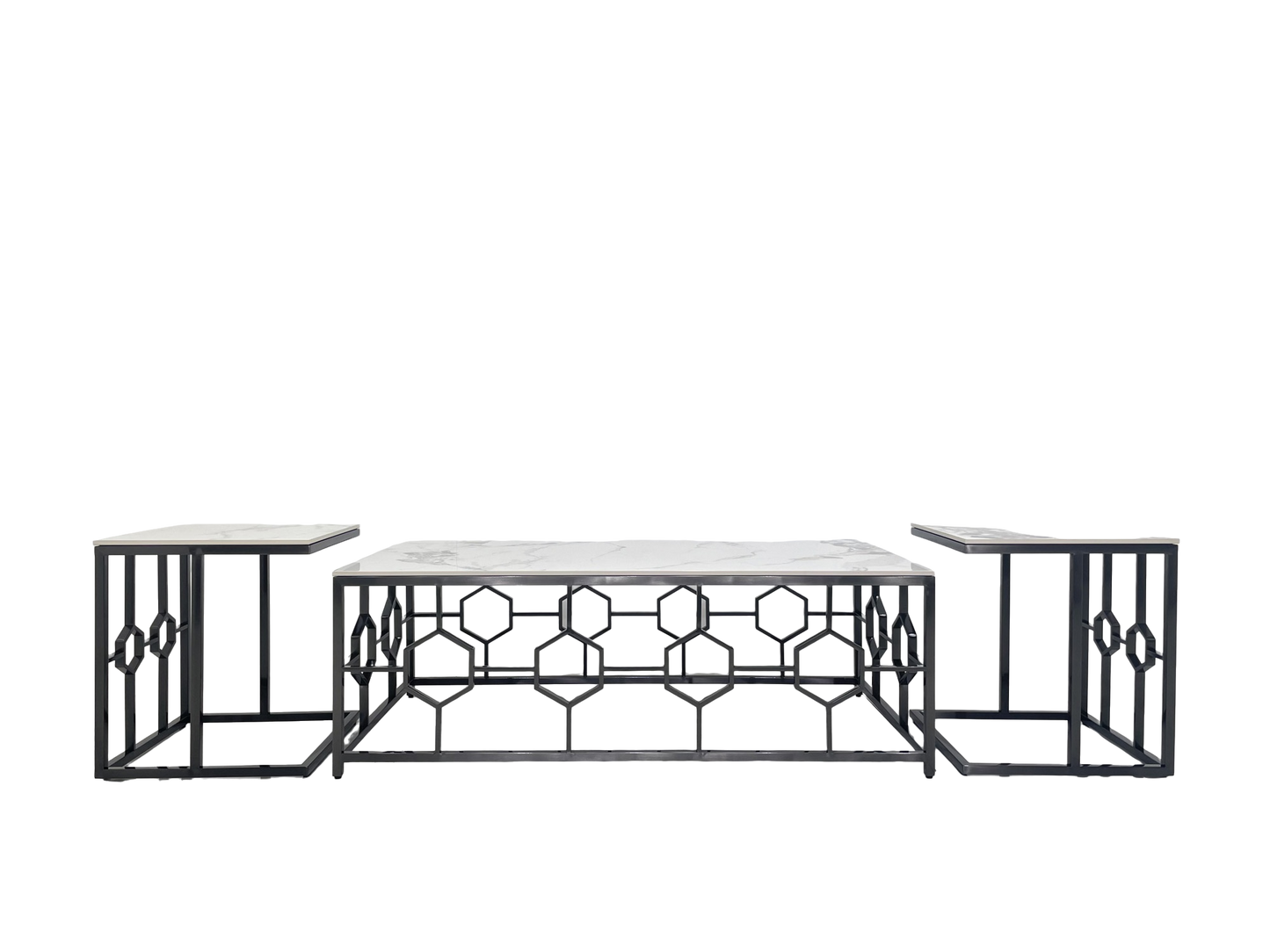 Coffee Tables - "1300W * 700D * 450H + 450 * 450 * 500 (1 + 4)" with Shining black Stainless Steel and 12mm Slate Marble