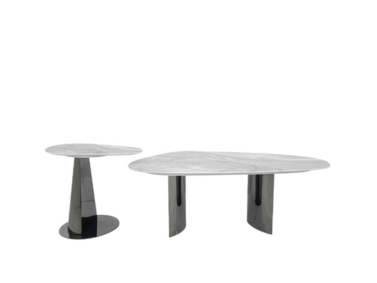 Modern Coffee Table Set - 3D Printed Marble & Black Stainless Steel | Luxury Flexible Design for Dubai Living Rooms