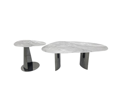 Modern Coffee Table Set - 3D Printed Marble & Black Stainless Steel | Luxury Flexible Design for Dubai Living Rooms