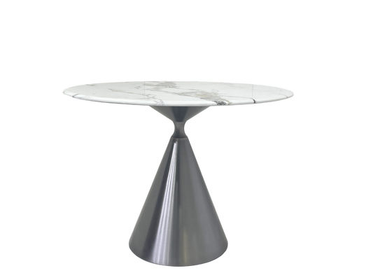 Chic Dining Table: 100 Diameter * 750H in Gray Matte Stainless"