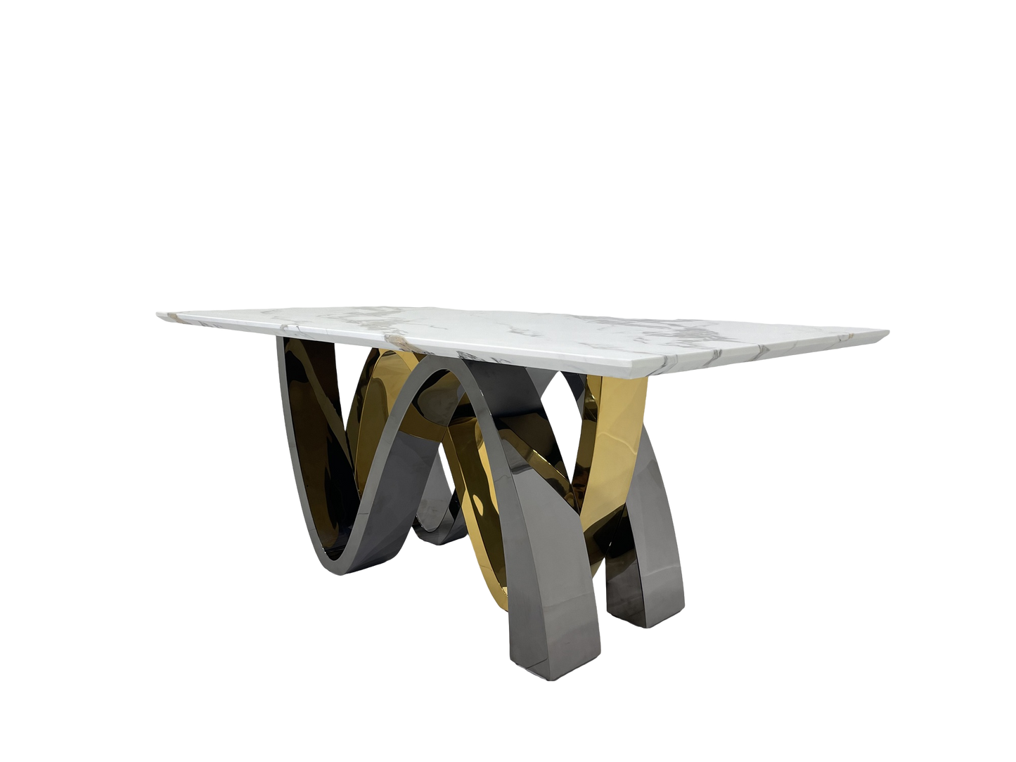 "Luxurious Dining Table: 2000W1000D750H in Gold & Black Shining Stainless