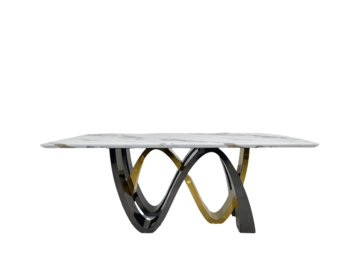 "Luxurious Dining Table: 2000W1000D750H in Gold & Black Shining Stainless