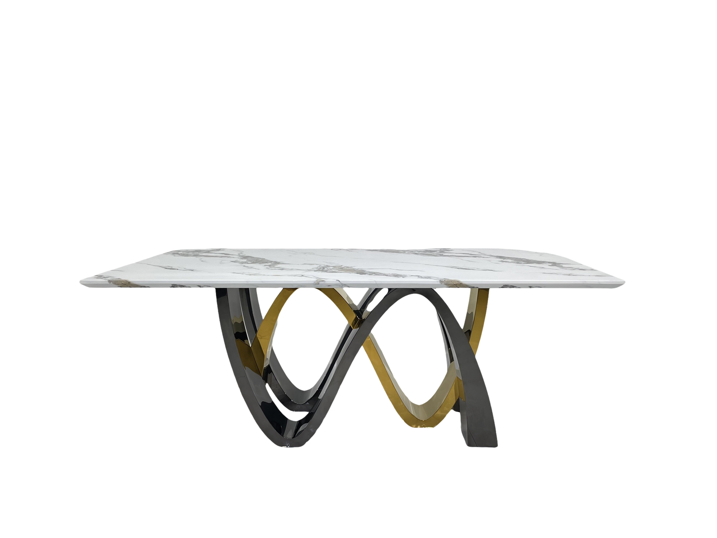 "Luxurious Dining Table: 2000W1000D750H in Gold & Black Shining Stainless