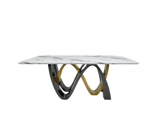 "Luxurious Dining Table: 2000W1000D750H in Gold & Black Shining Stainless