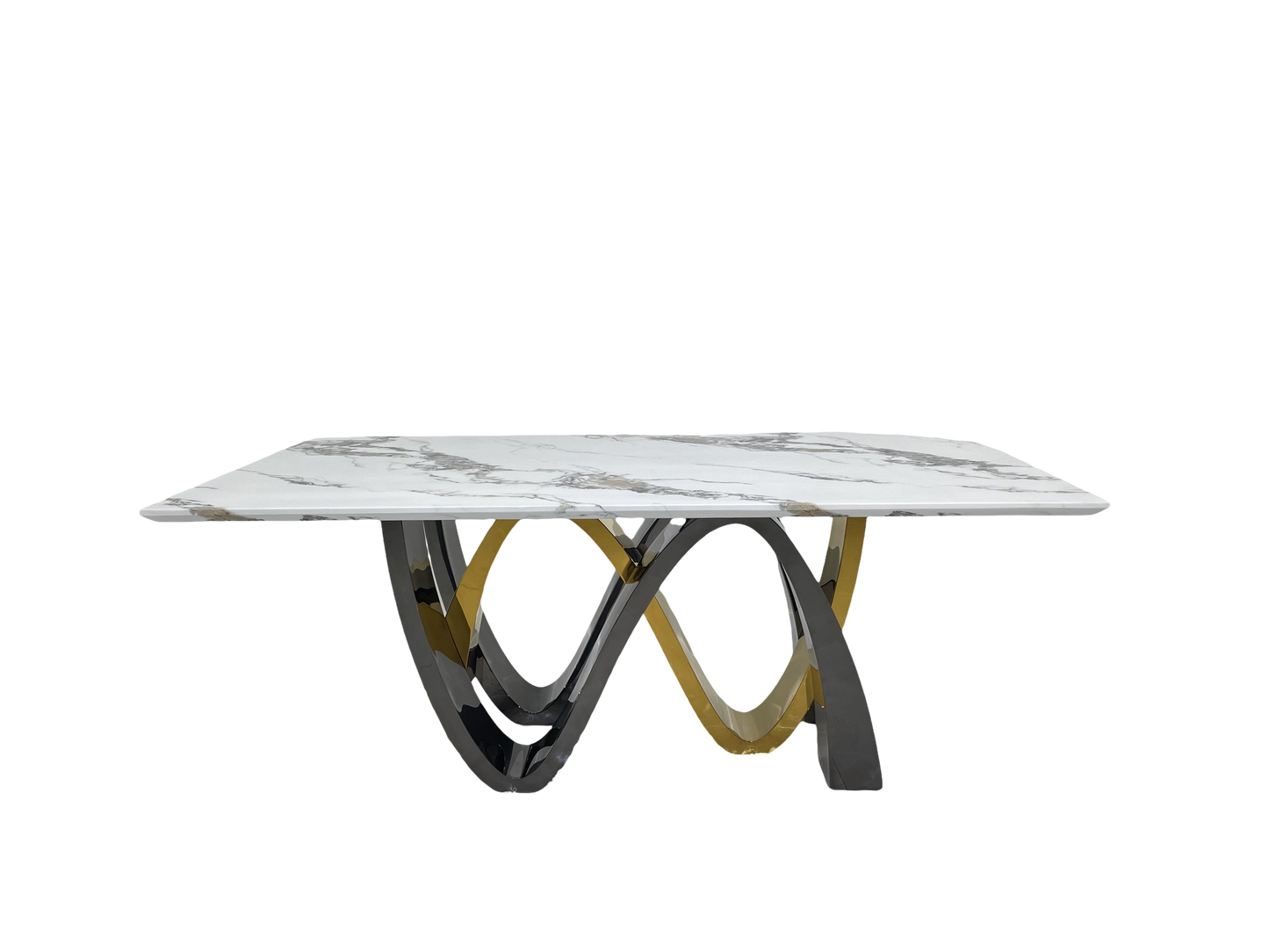 "Luxurious Dining Table: 2000W1000D750H in Gold & Black Shining Stainless