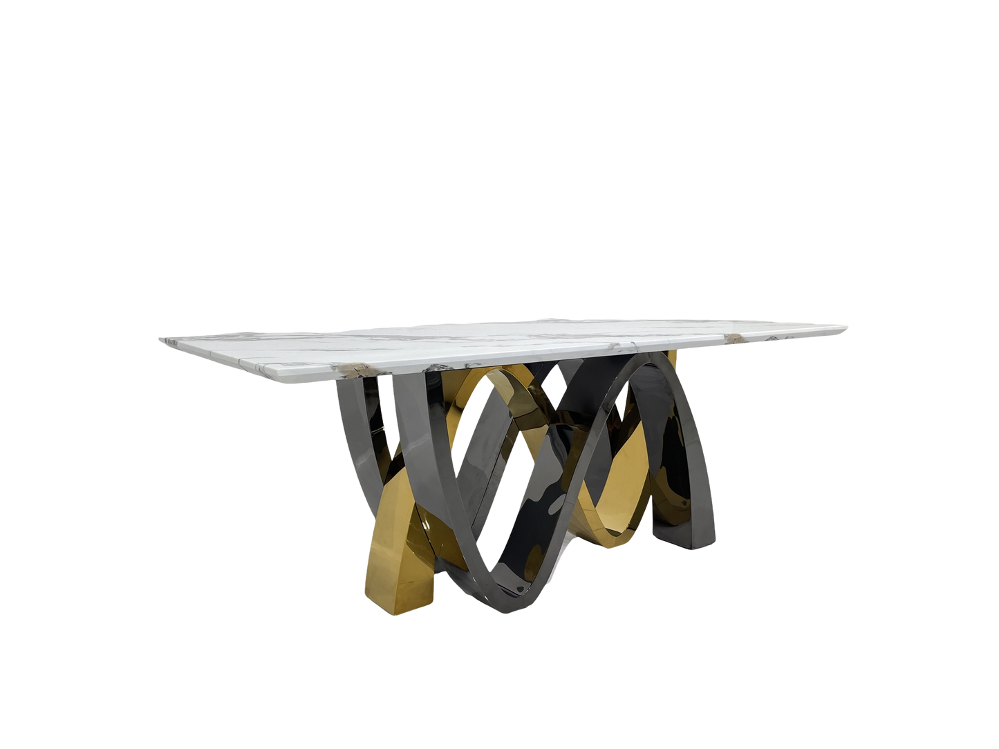 "Luxurious Dining Table: 2000W1000D750H in Gold & Black Shining Stainless