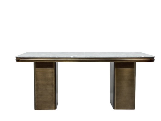 Brushed Brass Dining Table | Stain-Resistant L.GREY Marble Top | Dubai Luxury Dining