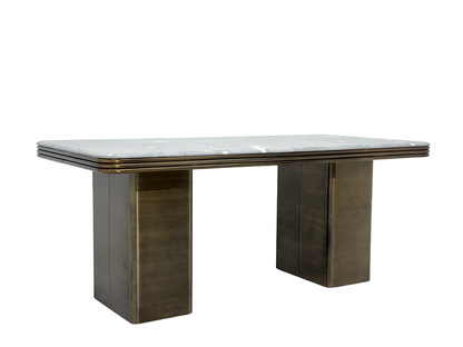 Brushed Brass Dining Table | Stain-Resistant L.GREY Marble Top | Dubai Luxury Dining