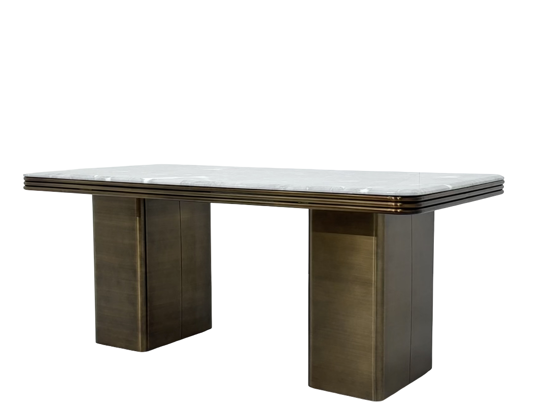 Brushed Brass Dining Table | Stain-Resistant L.GREY Marble Top | Dubai Luxury Dining