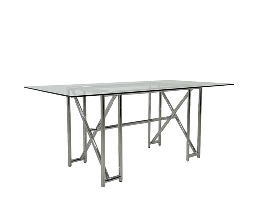 [Dubai Gathering Table] 1.8m SCHOTT Glass Dining Table - 8-10 Seater Stainless Steel Banquet Table