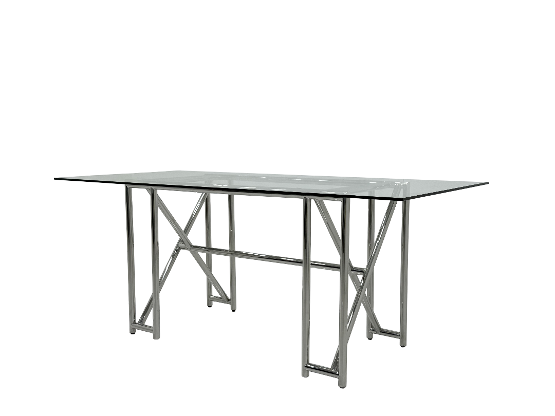 [Dubai Gathering Table] 1.8m SCHOTT Glass Dining Table - 8-10 Seater Stainless Steel Banquet Table