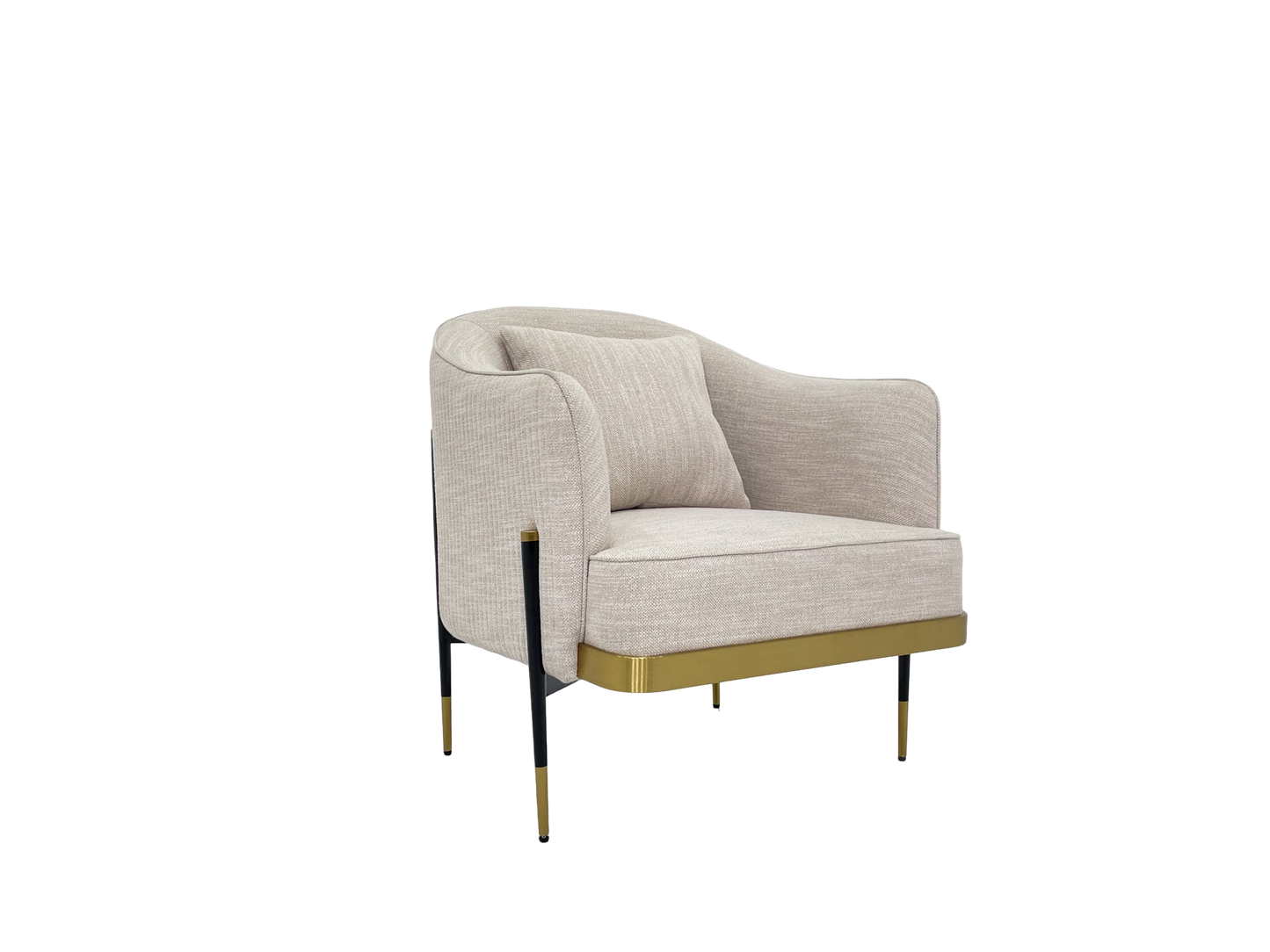 ArmChair - 700W * 720D * 800H with Black and Golden Matte Stainless Steel and Beige Fabric