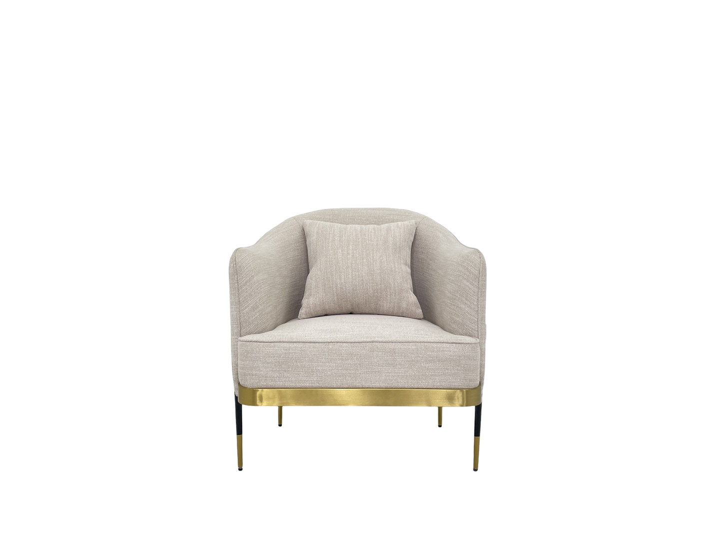 ArmChair - 700W * 720D * 800H with Black and Golden Matte Stainless Steel and Beige Fabric