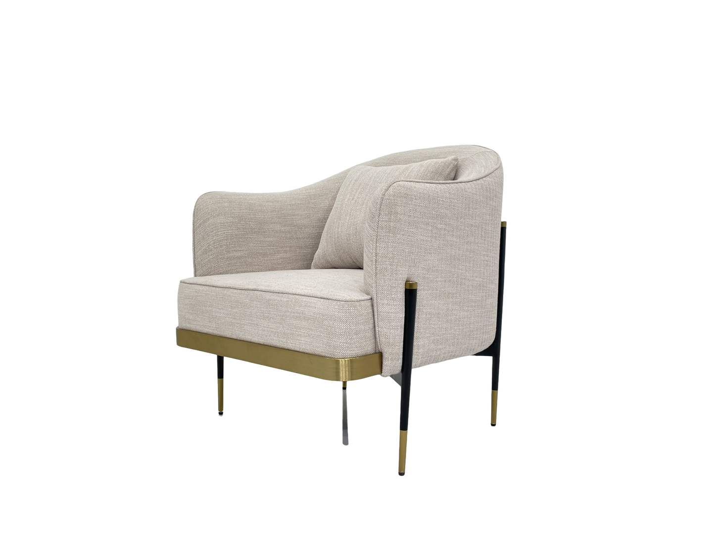 ArmChair - 700W * 720D * 800H with Black and Golden Matte Stainless Steel and Beige Fabric