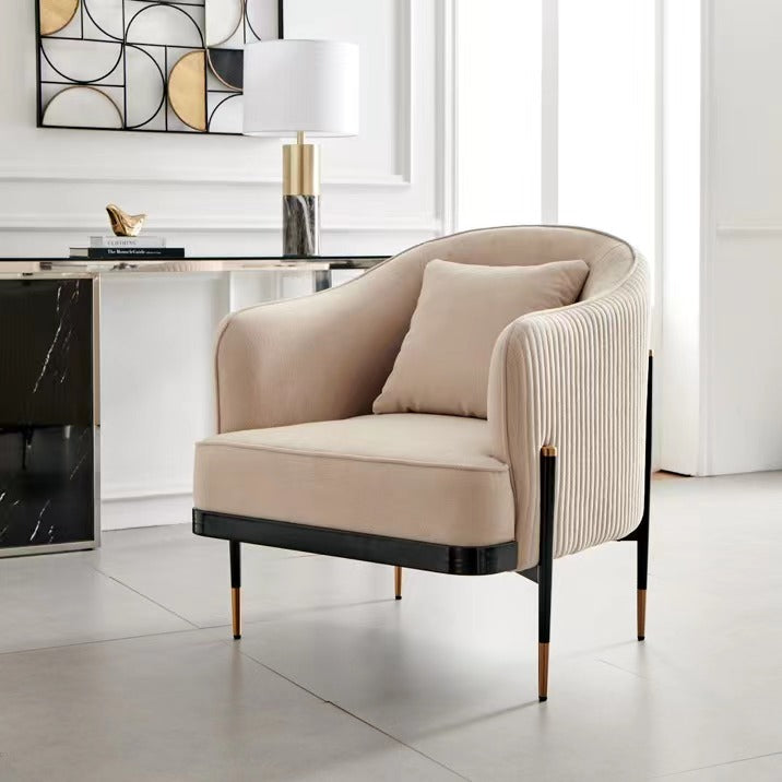 ArmChair - 700W * 720D * 800H with Black and Golden Matte Stainless Steel and Beige Fabric