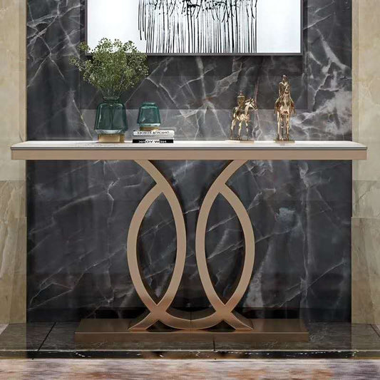 Console Table - 1400W * 400D * 800H with Matte Gold Stainless Steel and 18mm Marble