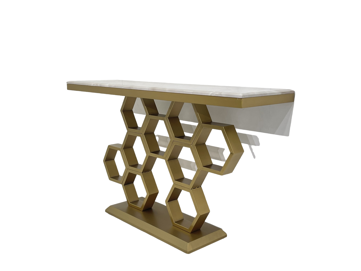 Console Table - 1400W * 400D * 800H with Matte Gold Stainless Steel and 18mm Marble