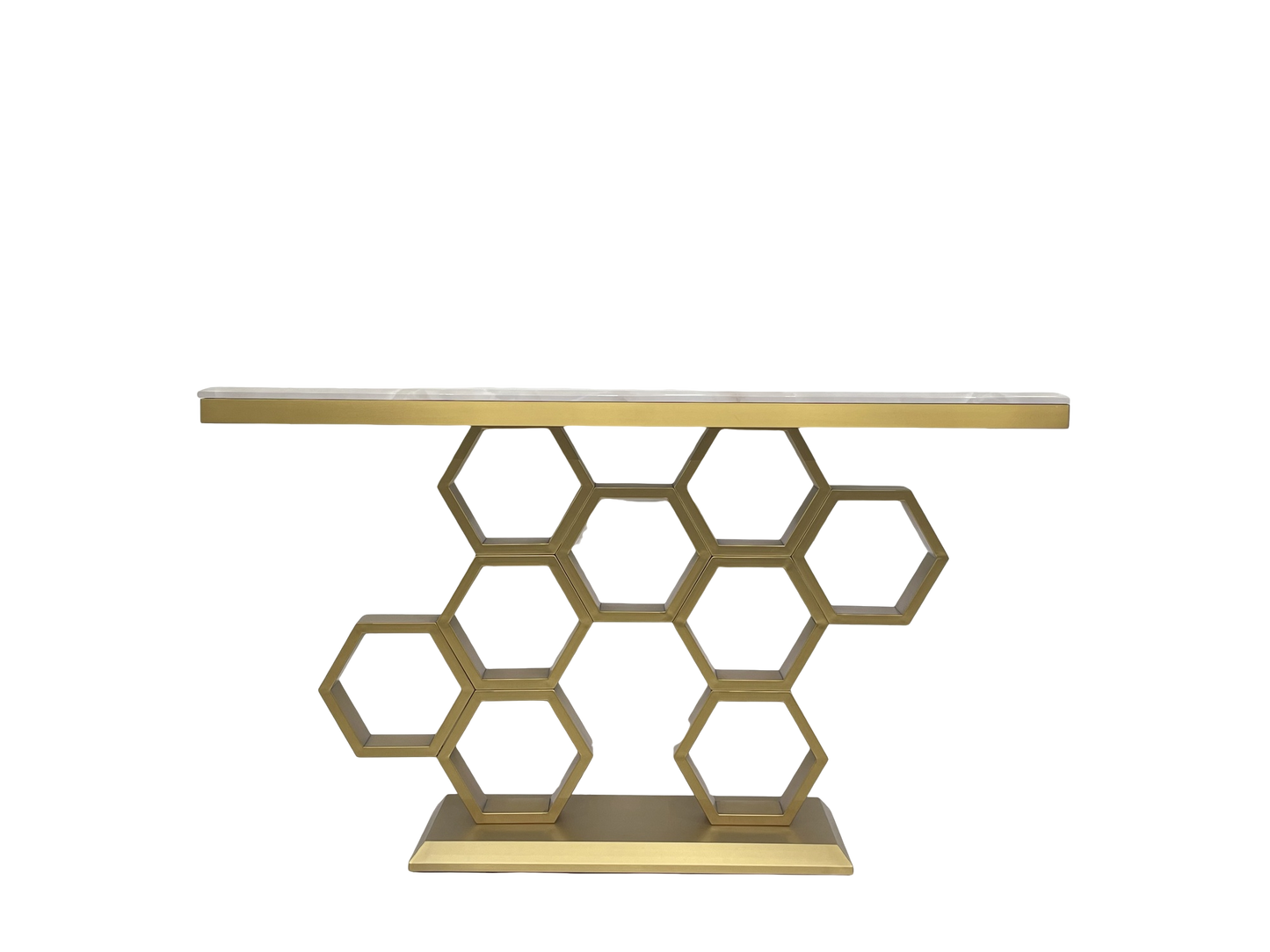 Console Table - 1400W * 400D * 800H with Matte Gold Stainless Steel and 18mm Marble