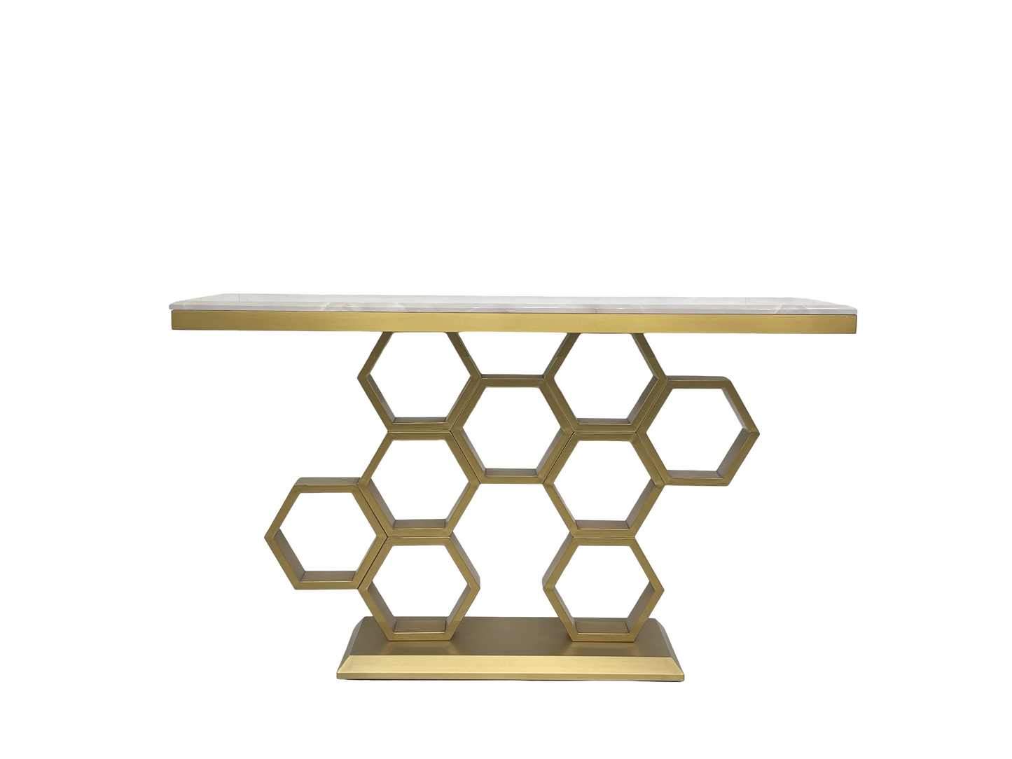 Console Table - 1400W * 400D * 800H with Matte Gold Stainless Steel and 18mm Marble