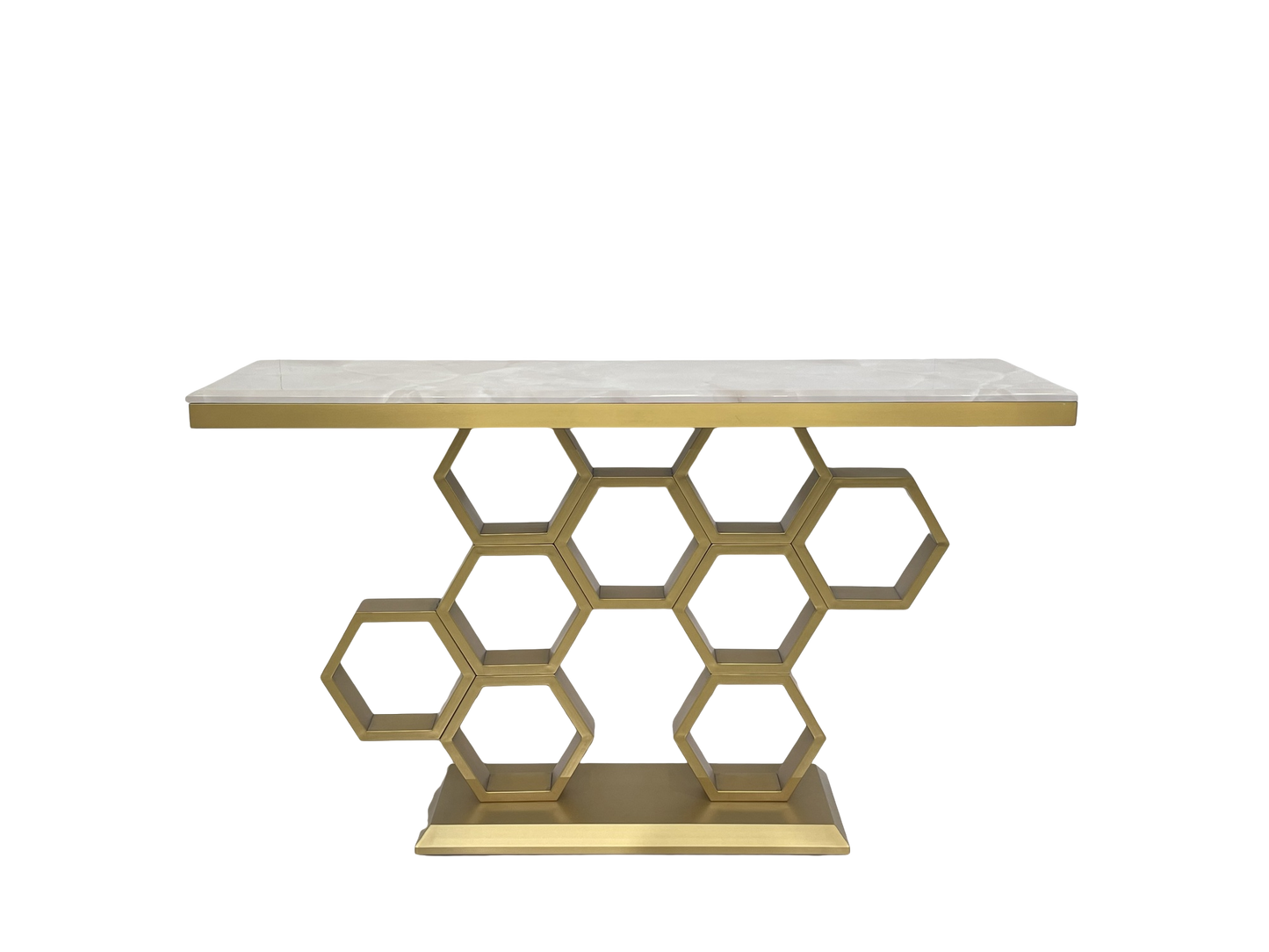 Console Table - 1400W * 400D * 800H with Matte Gold Stainless Steel and 18mm Marble