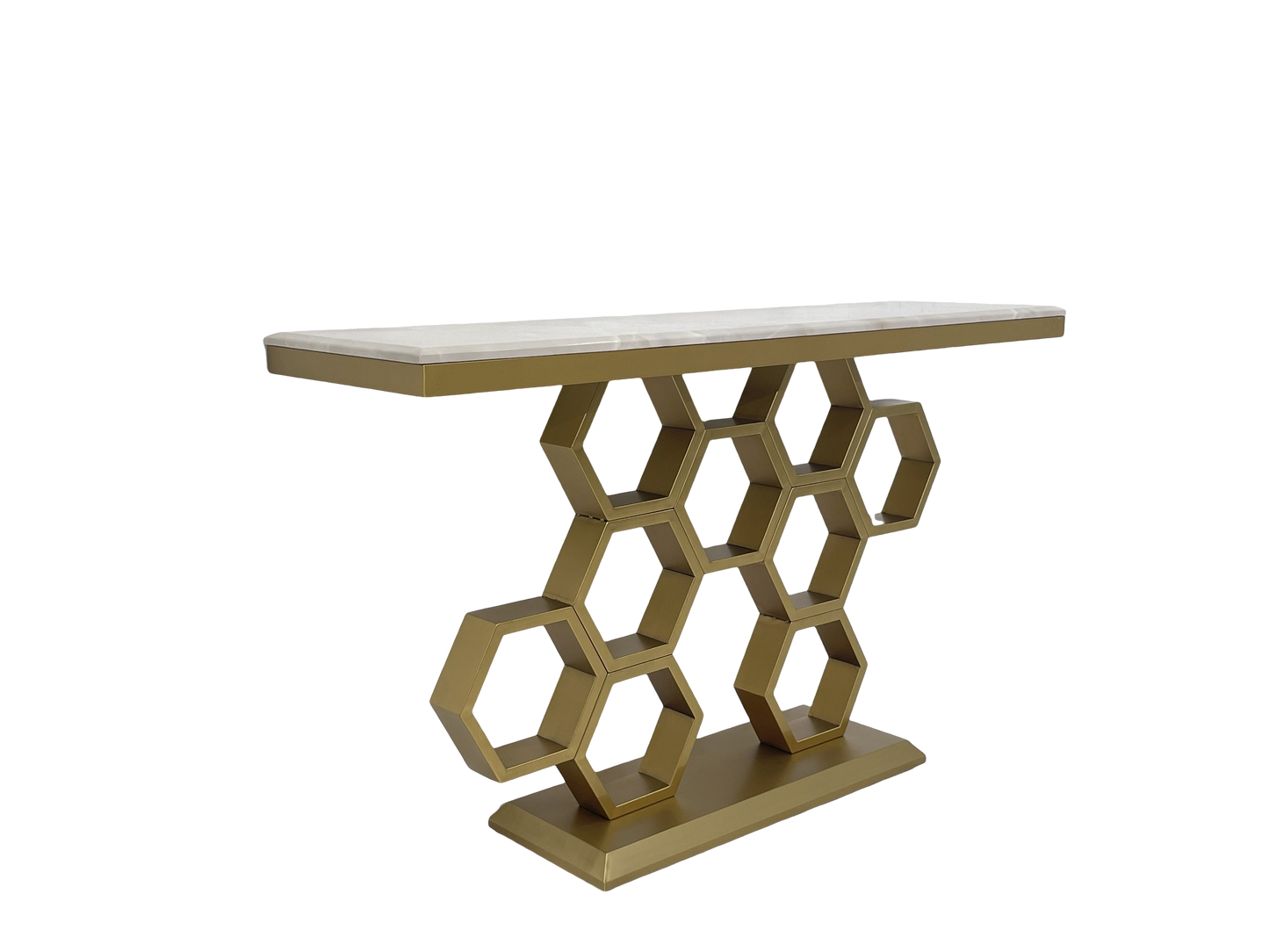 Console Table - 1400W * 400D * 800H with Matte Gold Stainless Steel and 18mm Marble