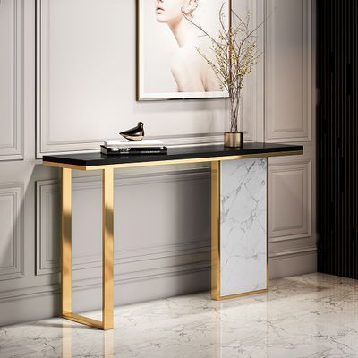 Console Table - 1400W * 400D * 800H with Matte Gold Stainless Steel and 18mm Marble