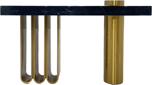 Luxurious Console Table with Black Marble Top and Matte Gold Stainless Steel Base