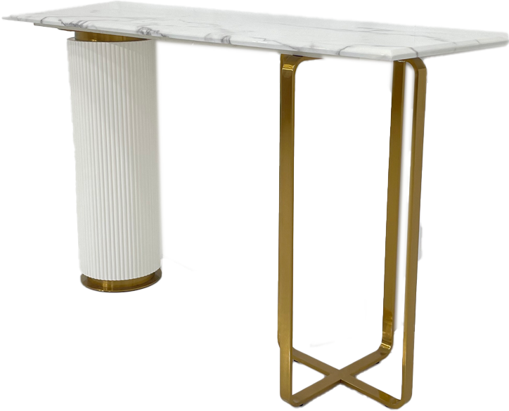 Luxurious Italian-Style White Console Table - Stainless Steel, Marble & Painted Solid Wood