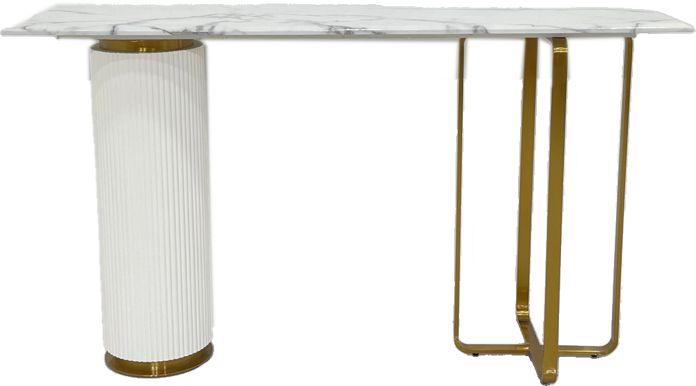 Luxurious Italian-Style White Console Table - Stainless Steel, Marble & Painted Solid Wood