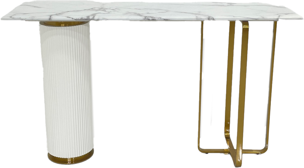 Luxurious Italian-Style White Console Table - Stainless Steel, Marble & Painted Solid Wood