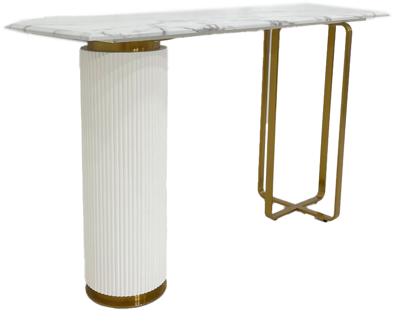 Luxurious Italian-Style White Console Table - Stainless Steel, Marble & Painted Solid Wood