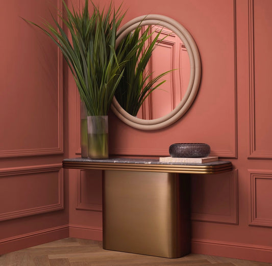 Sleek and Stylish Console Table in Brass Matt Color Stainless Steel