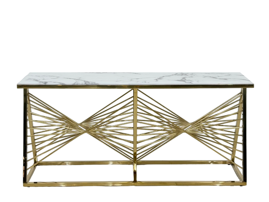 1.6m Cloud Marble Champagne Gold Console Table - Villa Hotel Art Entryway Display