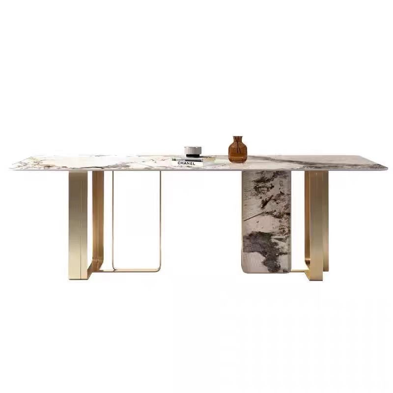 Luxurious 180*90 Slab Tabletop with Stainless Steel Base - Light Chic Design