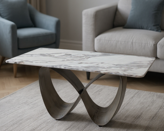Minimalist Iron Coffee Table with 18mm Marble Top  | Compact Luxury for  Apartments