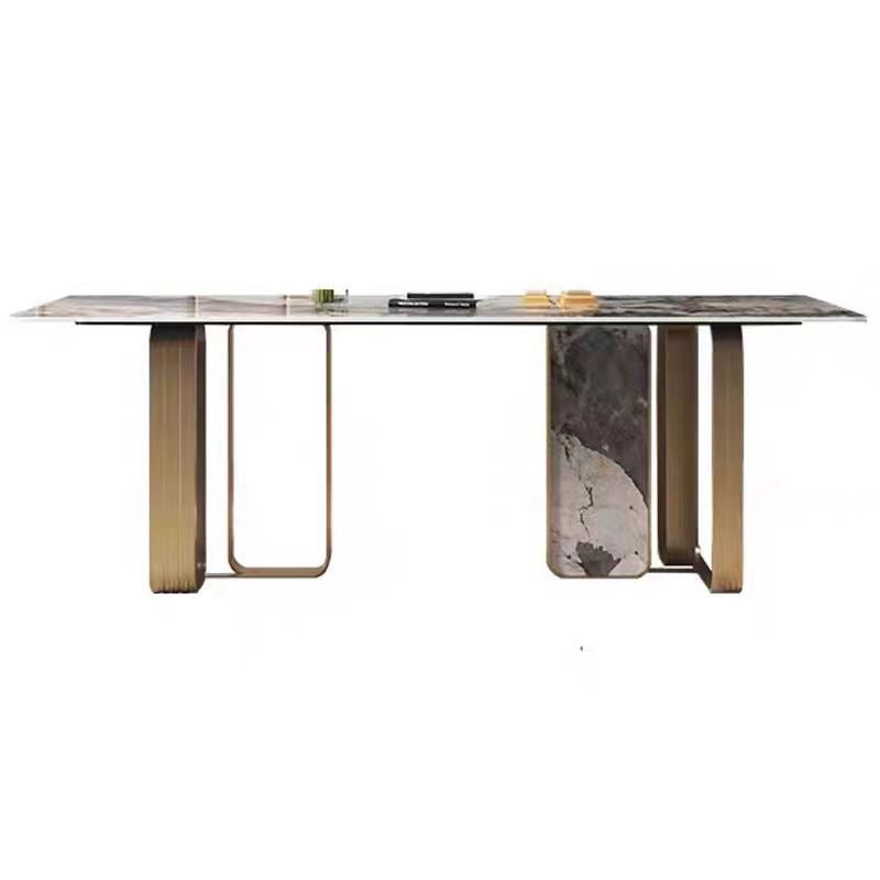 Luxurious 180*90 Slab Tabletop with Stainless Steel Base - Light Chic Design