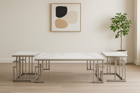 Coffee Tables - "1300W * 700D * 450H + 450 * 450 * 500 (1 + 4)" with Shining black Stainless Steel and 12mm Slate Marble