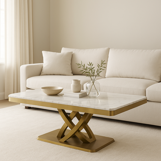 Modern Luxe Stainless Steel Marble Coffee Table | Premium Home Decor Highlights: