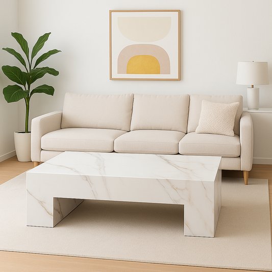 Minimalist Rectangular Full Marble Coffee Table