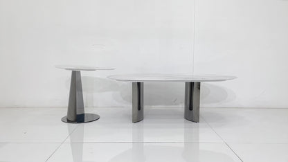 Modern Coffee Table Set - 3D Printed Marble & Black Stainless Steel | Luxury Flexible Design for Dubai Living Rooms