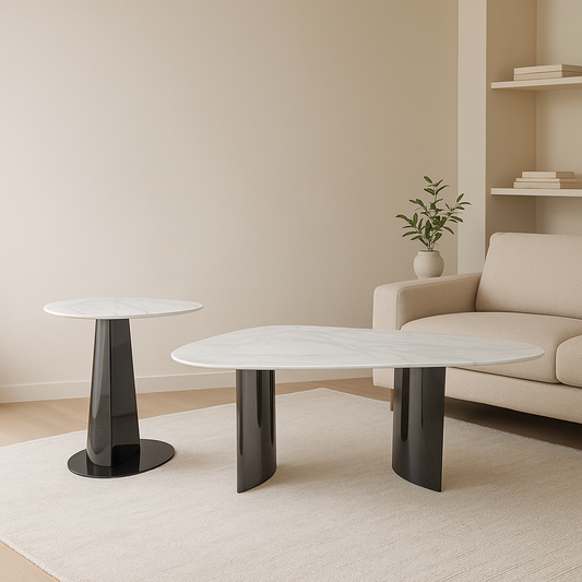 Modern Coffee Table Set - 3D Printed Marble & Black Stainless Steel | Luxury Flexible Design for  Living Rooms